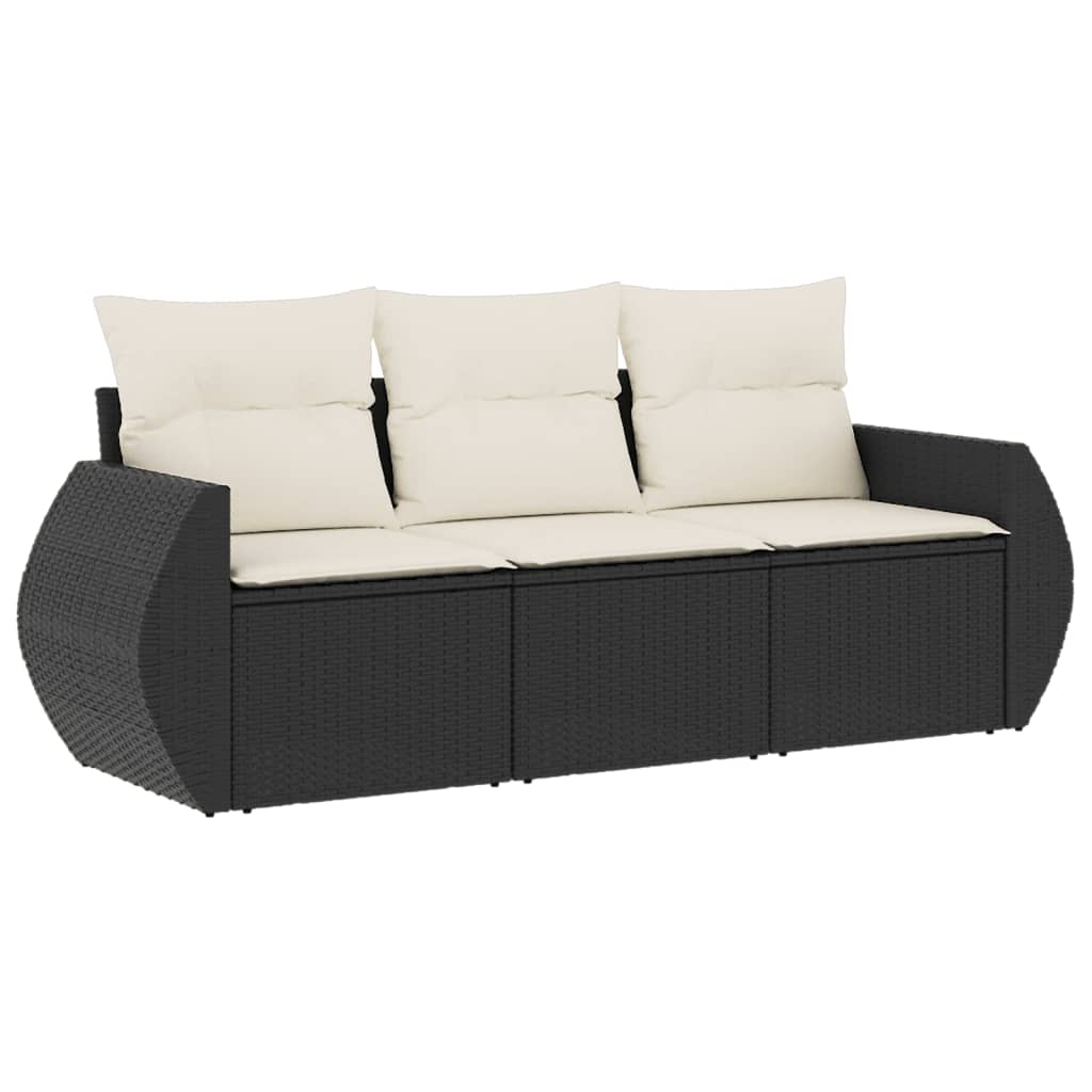 Set Divani da Giardino 3 pz con Cuscini in Polyrattan Nero 3221055