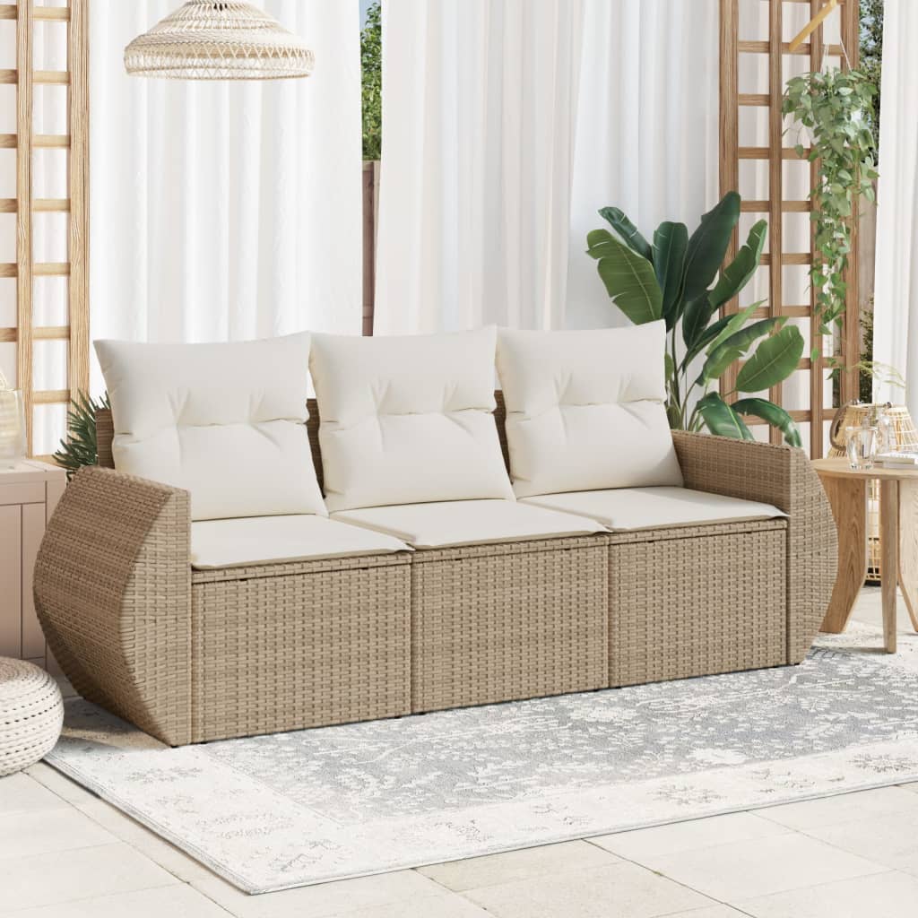 Set Divano da Giardino 3 pz con Cuscini-Sofa da Giardino-Divanetto da esterno Beige in Polyrattan 971789