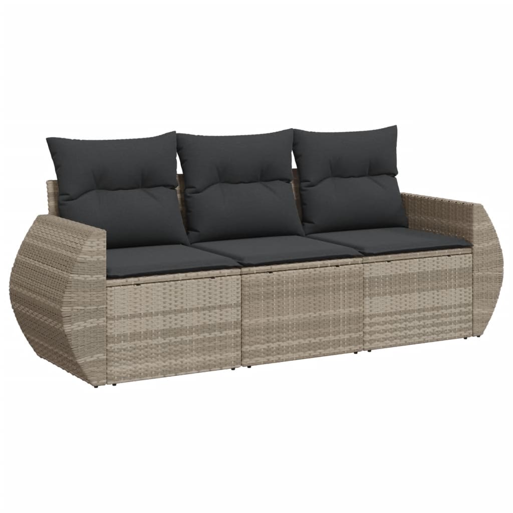 Set Divano da Giardino 3pz con Cuscini-Sofa da Giardino-Divanetto da esterno Grigio Chiaro Polyrattan 400890