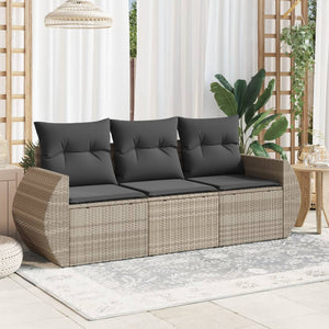 Set Divano da Giardino 3pz con Cuscini-Sofa da Giardino-Divanetto da esterno Grigio Chiaro Polyrattan 400890