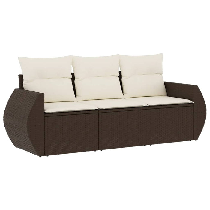 Set Divano da Giardino 3 pz con Cuscini-Sofa da Giardino-Divanetto da esterno Marrone in Polyrattan 527691