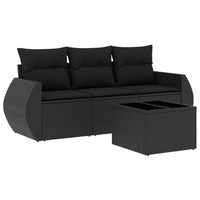 Set Divani da Giardino 4 pz con Cuscini Nero in Polyrattan