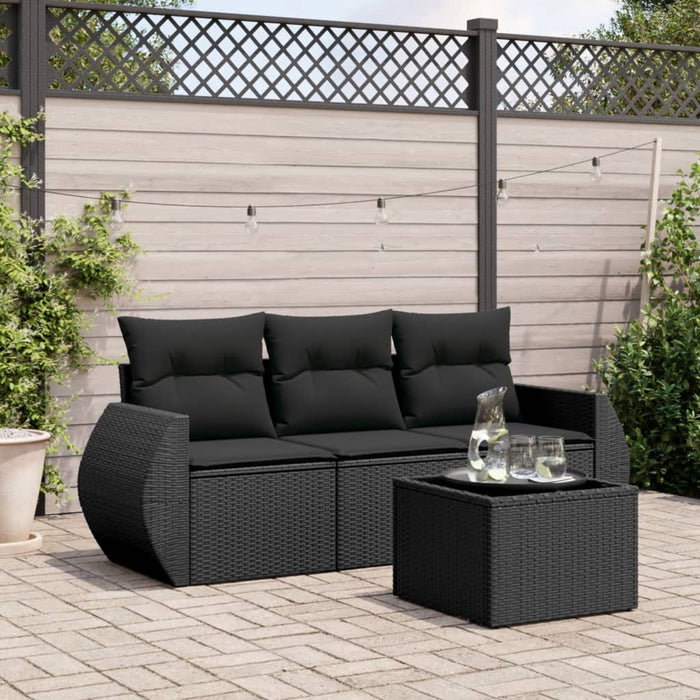 Set Divani da Giardino 4 pz con Cuscini Nero in Polyrattan
