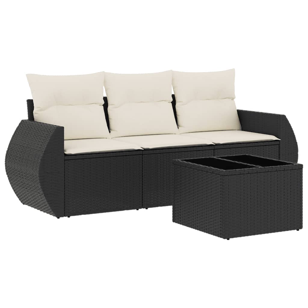 Set Divani da Giardino 4 pz con Cuscini Nero in Polyrattan