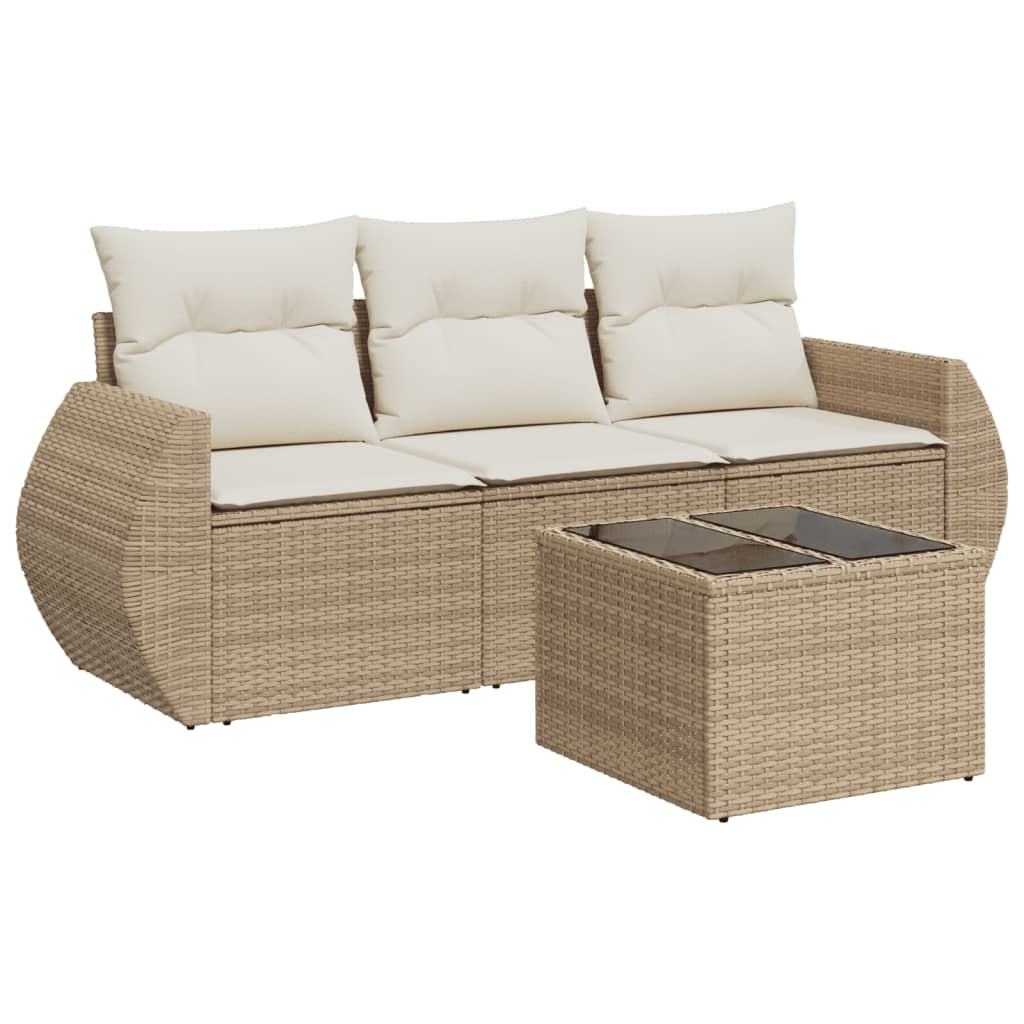 Set Divano da Giardino 4 pz con Cuscini-Sofa da Giardino-Divanetto da esterno Beige in Polyrattan 721388