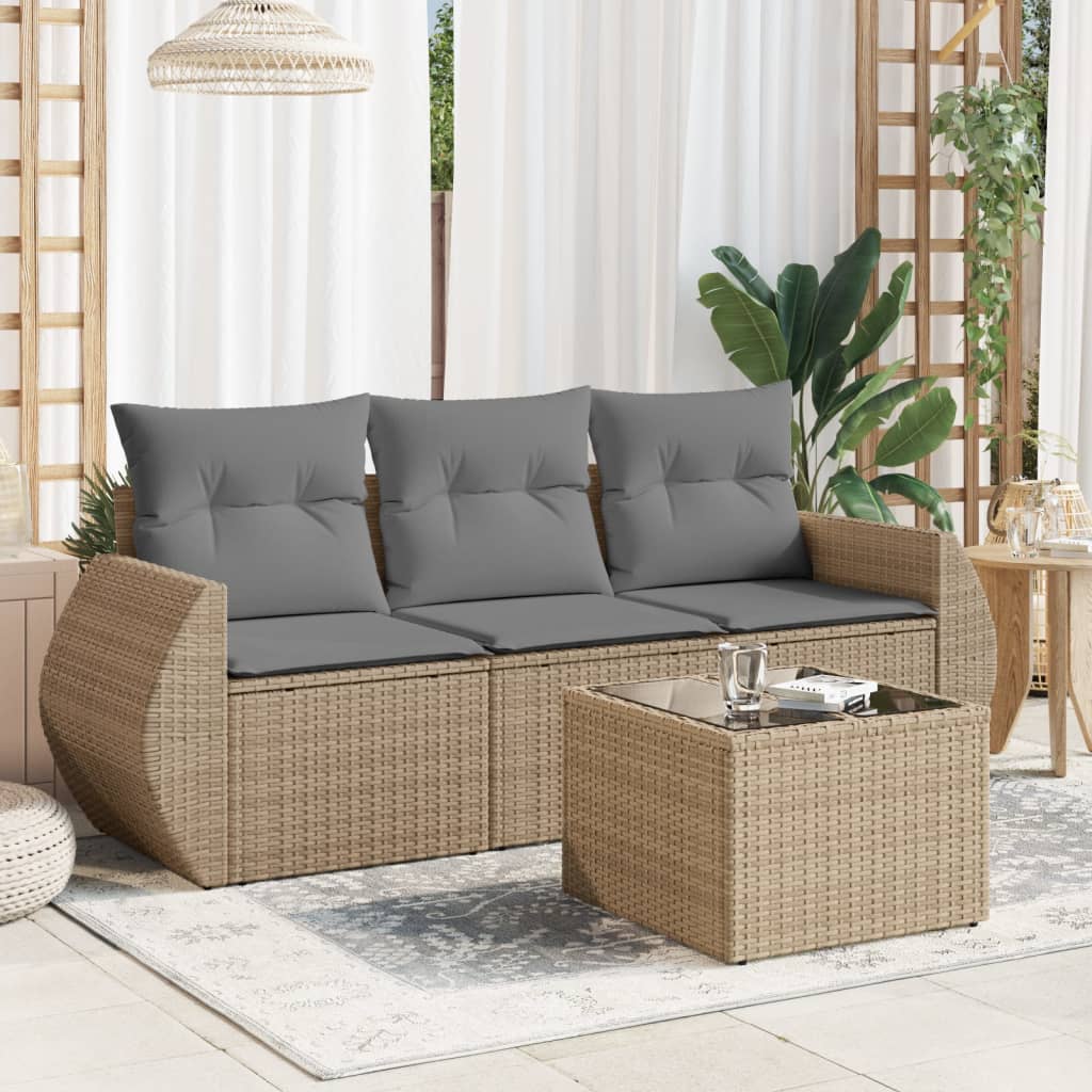 Set Divano da Giardino 4 pz con Cuscini-Sofa da Giardino-Divanetto da esterno Beige in Polyrattan 658669