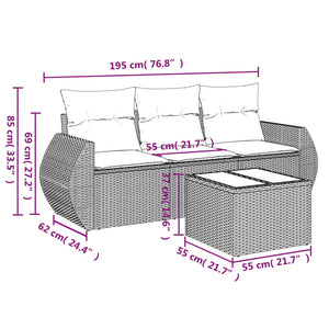 Set Divano da Giardino 4 pz con Cuscini-Sofa da Giardino-Divanetto da esterno Grigio Chiaro Polyrattan 246497