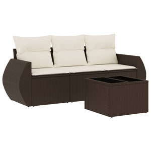 Set Divano da Giardino 4 pz con Cuscini-Sofa da Giardino-Divanetto da esterno Marrone in Polyrattan 756235