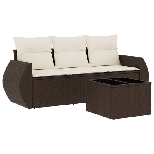 Set Divano da Giardino 4 pz con Cuscini-Sofa da Giardino-Divanetto da esterno Marrone in Polyrattan 756235
