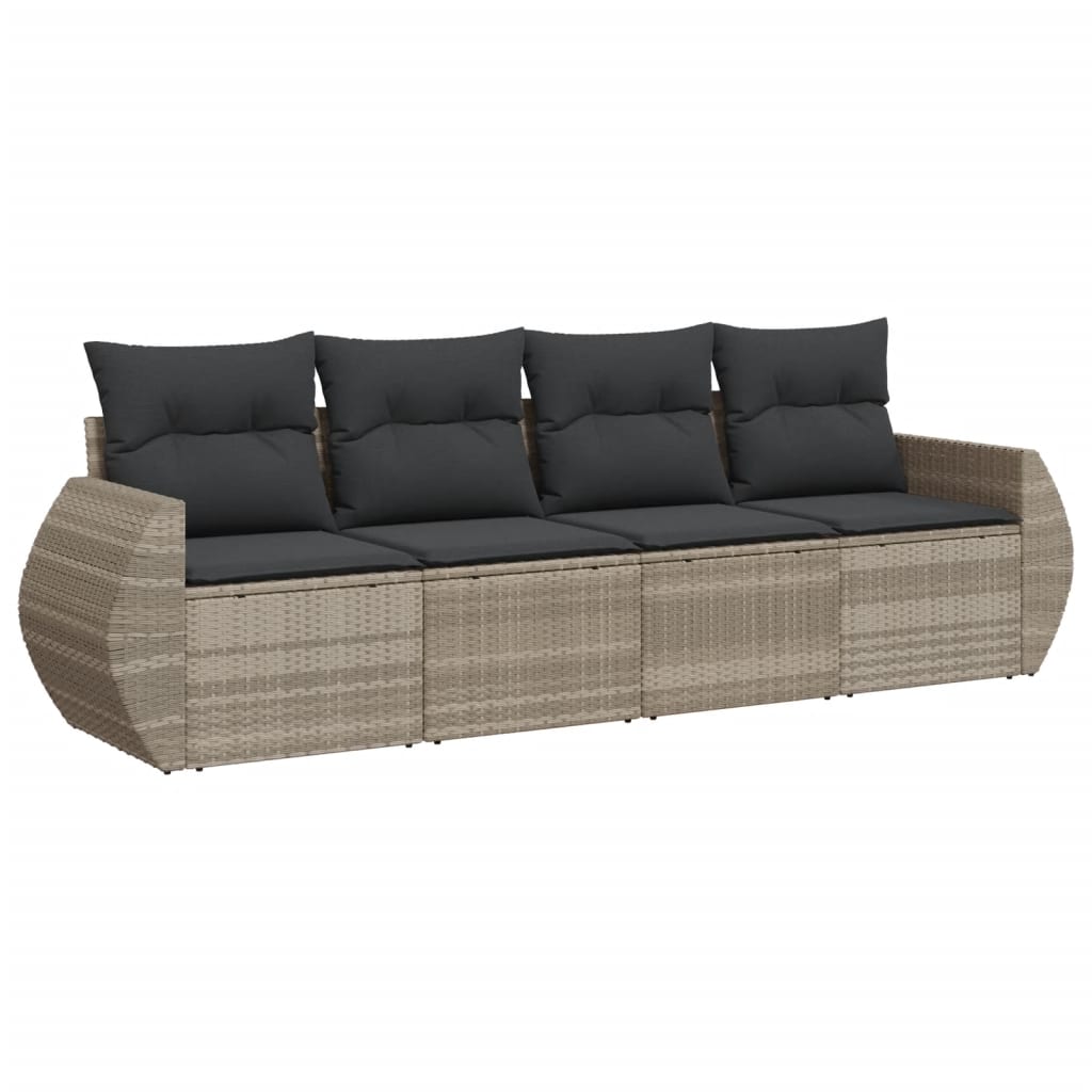 Set Divano da Giardino 4 pz con Cuscini-Sofa da Giardino-Divanetto da esterno Grigio Chiaro Polyrattan 731886