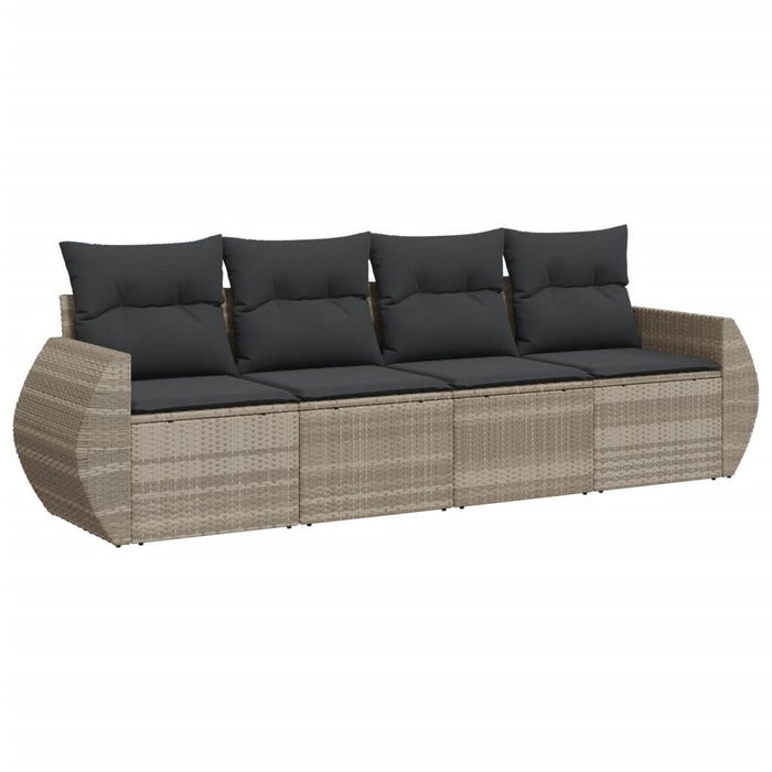 Set Divano da Giardino 4 pz con Cuscini-Sofa da Giardino-Divanetto da esterno Grigio Chiaro Polyrattan 731886