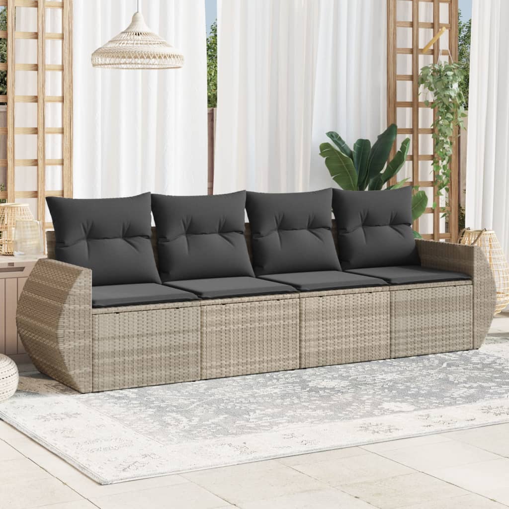 Set Divano da Giardino 4 pz con Cuscini-Sofa da Giardino-Divanetto da esterno Grigio Chiaro Polyrattan 731886