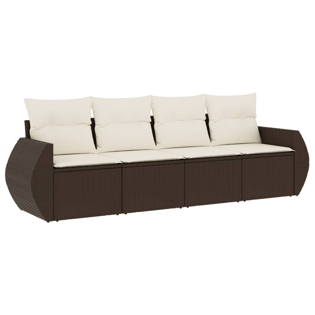 Set Divano da Giardino 4 pz con Cuscini-Sofa da Giardino-Divanetto da esterno Marrone in Polyrattan 363472