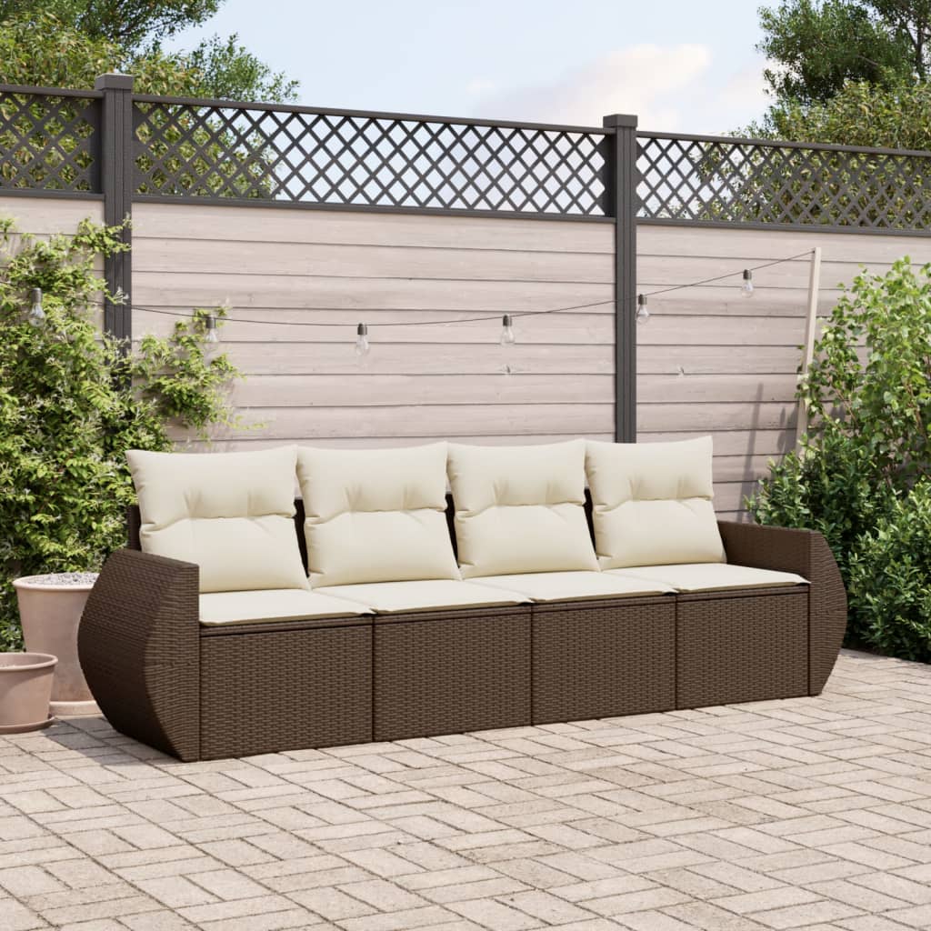 Set Divano da Giardino 4 pz con Cuscini-Sofa da Giardino-Divanetto da esterno Marrone in Polyrattan 363472