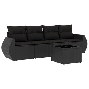 Set Divani da Giardino 5 pz con Cuscini in Polyrattan Nero