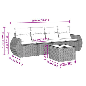 Set Divani da Giardino 5 pz con Cuscini in Polyrattan Nero