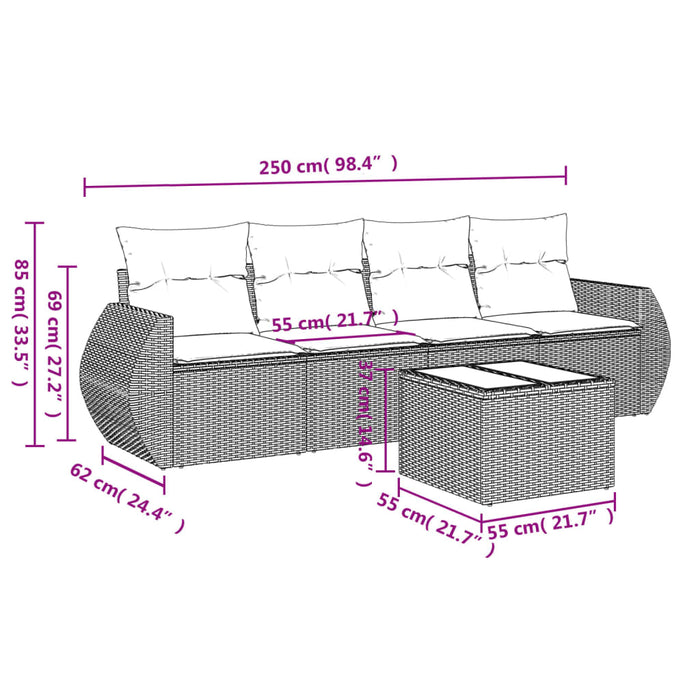 Set Divani da Giardino 5 pz con Cuscini in Polyrattan Nero