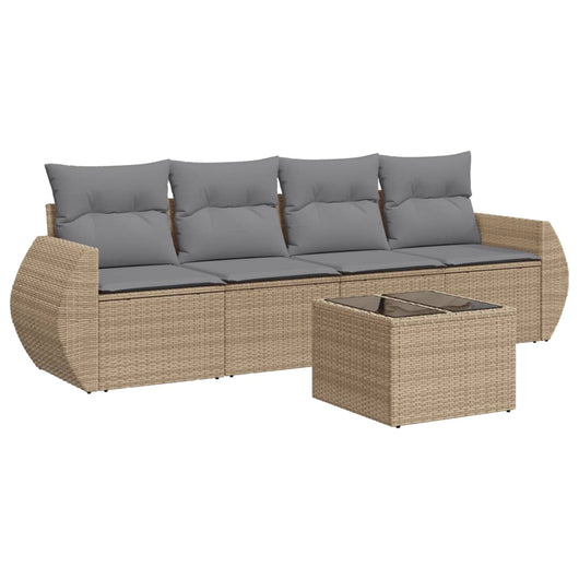 Set Divano da Giardino 5 pz con Cuscini-Sofa da Giardino-Divanetto da esterno Beige in Polyrattan 792391