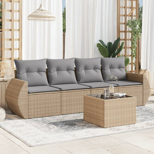 Set Divano da Giardino 5 pz con Cuscini-Sofa da Giardino-Divanetto da esterno Beige in Polyrattan 792391