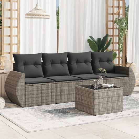 Set Divano da Giardino 5 pz con Cuscini-Sofa da Giardino-Divanetto da esterno Grigio in Polyrattan 905641
