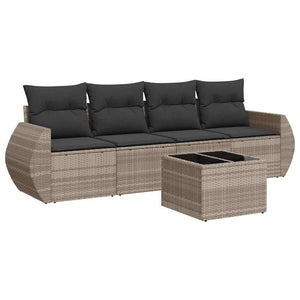 Set Divano da Giardino 5pz con Cuscini-Sofa da Giardino-Divanetto da esterno Grigio Chiaro Polyrattan 955941