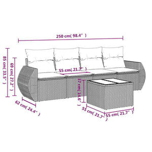 Set Divano da Giardino 5pz con Cuscini-Sofa da Giardino-Divanetto da esterno Grigio Chiaro Polyrattan 955941