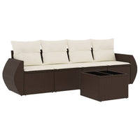 Set Divano da Giardino 5 pz con Cuscini-Sofa da Giardino-Divanetto da esterno Marrone in Polyrattan 206916