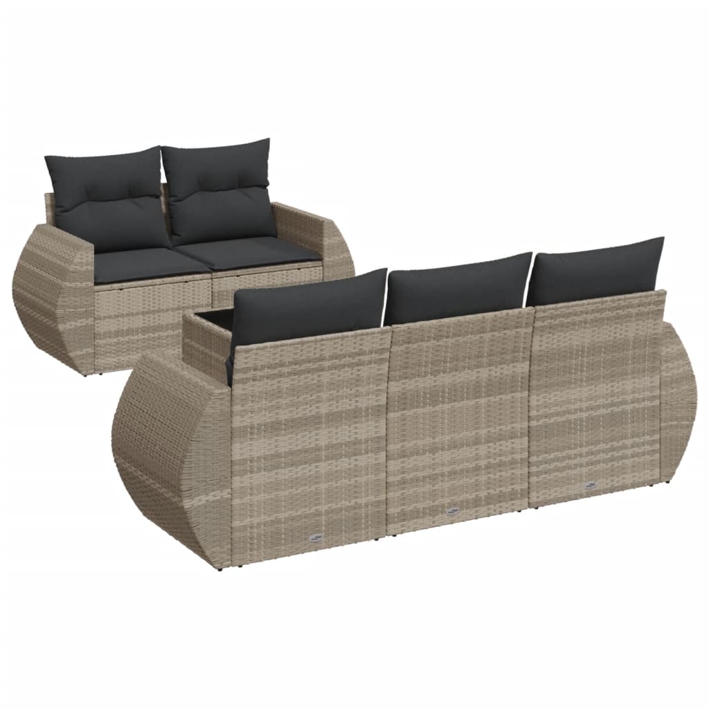 Set Divano da Giardino 6pz con Cuscini Grigio Chiaro Polyrattan
