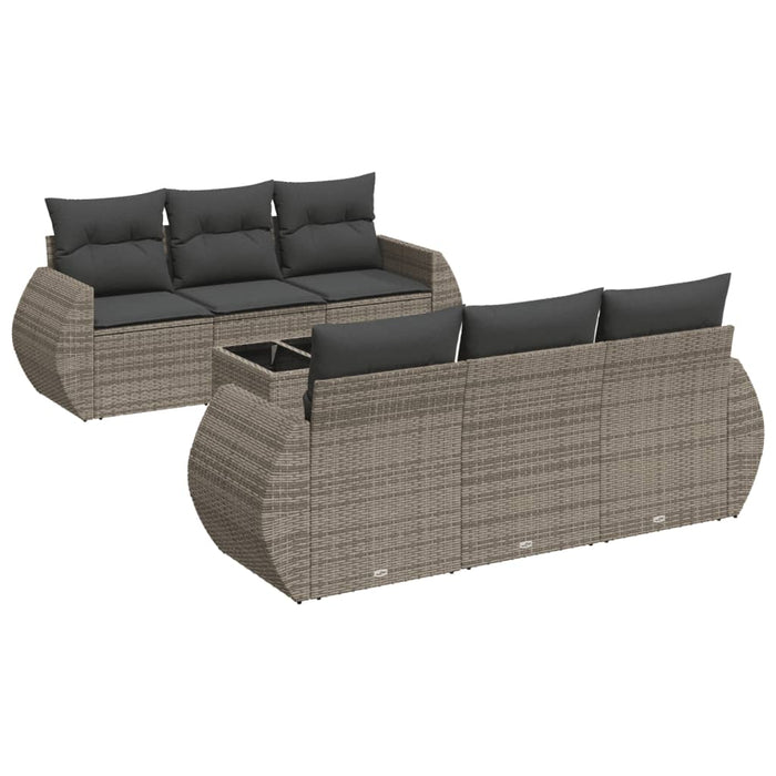 Set Divani da Giardino 7 pz con Cuscini Grigio in Polyrattan 3221109
