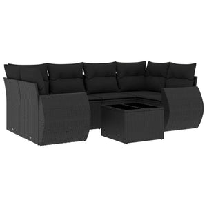 Set Divani da Giardino con Cuscini 7pz Nero Polyrattan