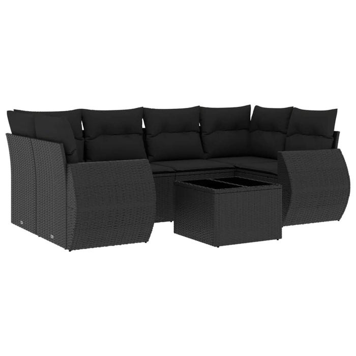 Set Divani da Giardino con Cuscini 7pz Nero Polyrattan