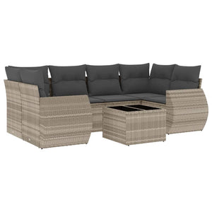 Set Divani da Giardino 7pz con Cuscini Grigio Chiaro Polyrattan