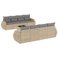 Set Divano da Giardino 9 pz con Cuscini Beige in Polyrattan