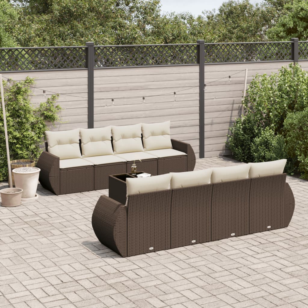 Set Divani da Giardino 9pz con Cuscini Marrone in Polyrattan 3221152