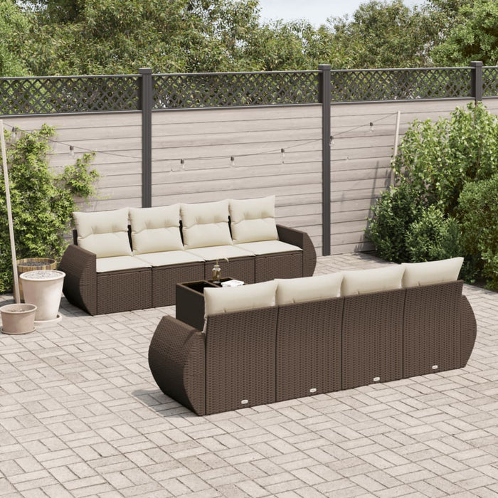 Set Divani da Giardino 9pz con Cuscini Marrone in Polyrattan 3221152
