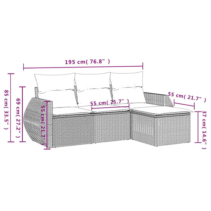 Set Divano da Giardino 4pz con Cuscini Grigio Chiaro Polyrattan