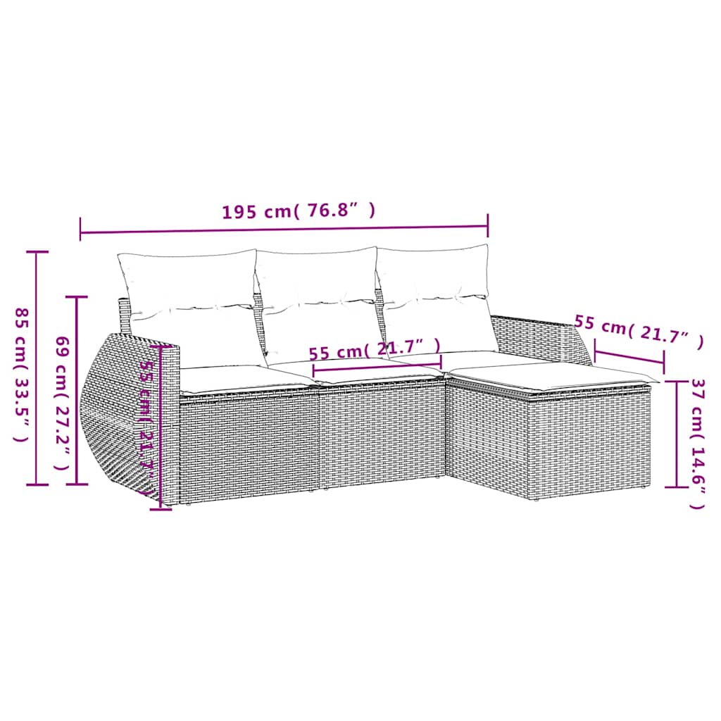Set Divano da Giardino 4 pz con Cuscini-Sofa da Giardino-Divanetto da esterno Grigio Chiaro Polyrattan 244273