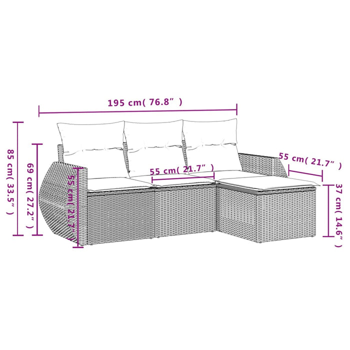 Set Divano da Giardino 4 pz con Cuscini-Sofa da Giardino-Divanetto da esterno Marrone in Polyrattan 188350