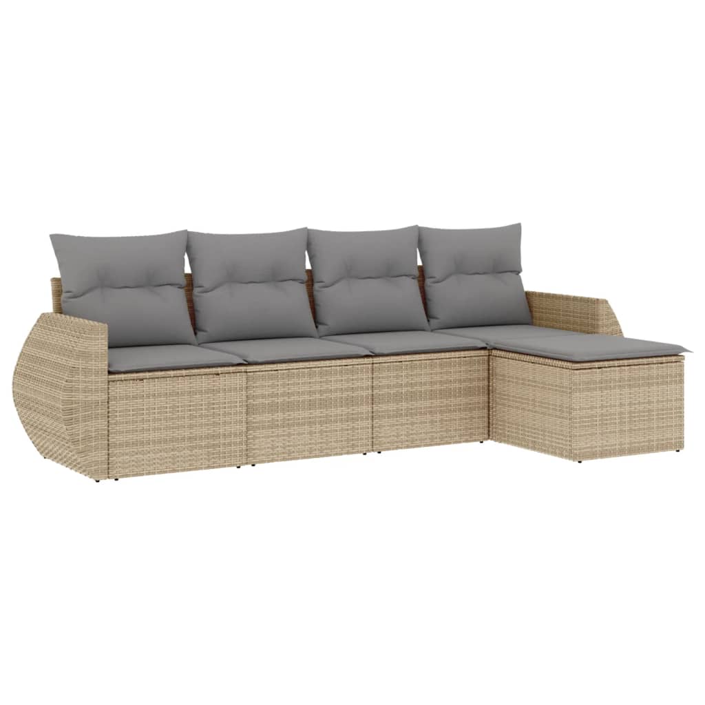 Set Divano da Giardino 5 pz con Cuscini-Sofa da Giardino-Divanetto da esterno Beige in Polyrattan 582317