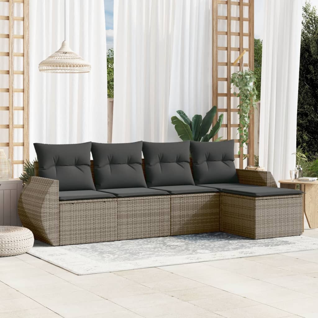 Set Divano da Giardino 5 pz con Cuscini-Sofa da Giardino-Divanetto da esterno Grigio in Polyrattan 340031