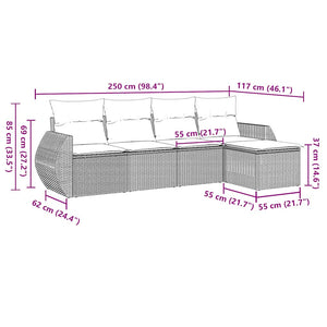 Set Divano da Giardino 5pz con Cuscini-Sofa da Giardino-Divanetto da esterno Grigio Chiaro Polyrattan 736302