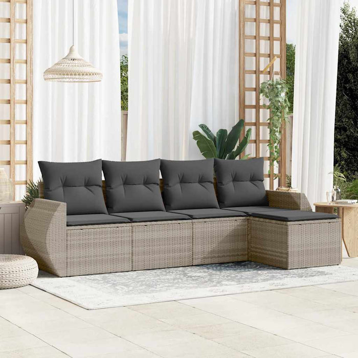 Set Divano da Giardino 5pz con Cuscini-Sofa da Giardino-Divanetto da esterno Grigio Chiaro Polyrattan 736302