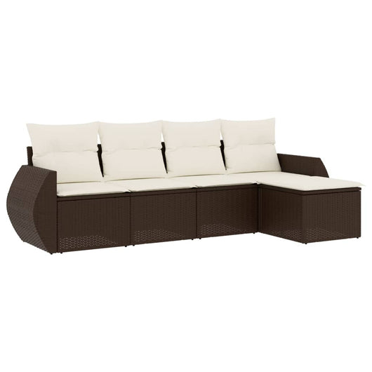 Set Divano da Giardino 5 pz con Cuscini-Sofa da Giardino-Divanetto da esterno Marrone in Polyrattan 542517