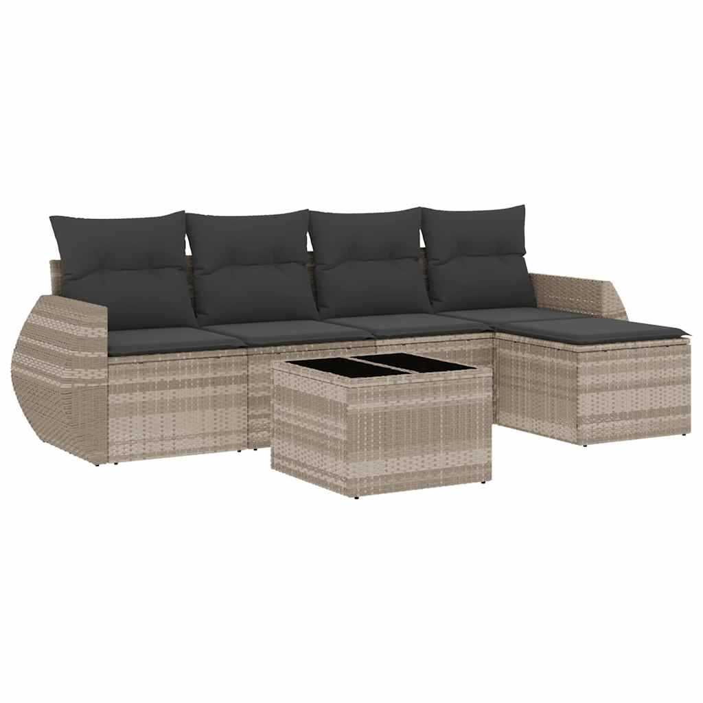 Set Divano da Giardino 6pz con Cuscini Grigio Chiaro Polyrattan