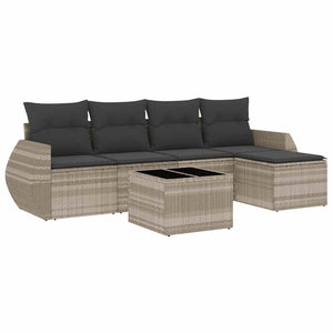 Set Divano da Giardino 6pz con Cuscini Grigio Chiaro Polyrattan