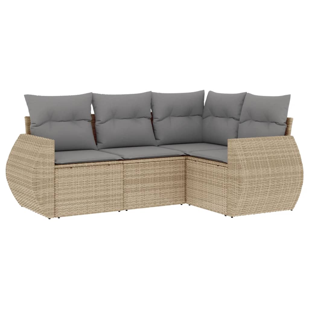Set Divano da Giardino 4 pz con Cuscini Beige in Polyrattan 3221308