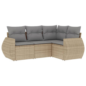 Set Divano da Giardino 4 pz con Cuscini-Sofa da Giardino-Divanetto da esterno Beige in Polyrattan 443794