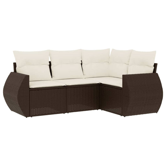 Set Divano da Giardino 4 pz con Cuscini-Sofa da Giardino-Divanetto da esterno Marrone in Polyrattan 218745