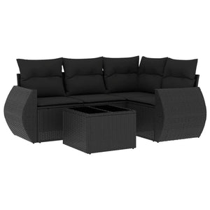 Set Divani da Giardino 5 pz con Cuscini in Polyrattan Nero
