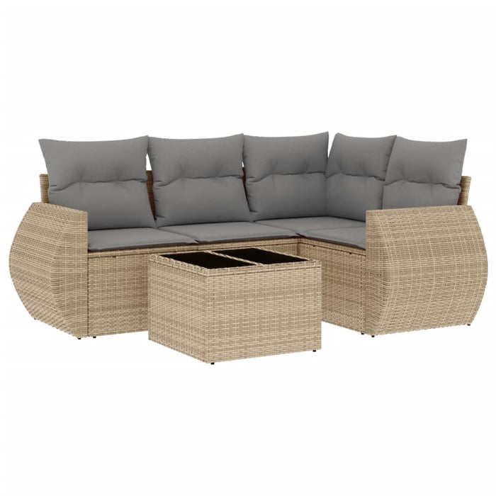 Set Divano da Giardino 5 pz con Cuscini-Sofa da Giardino-Divanetto da esterno Beige in Polyrattan 254676